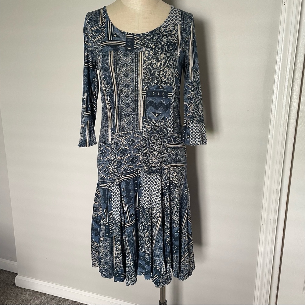 Lauren Ralph Lauren jeans co indigo blue paisley fit and flare knit dress sz S